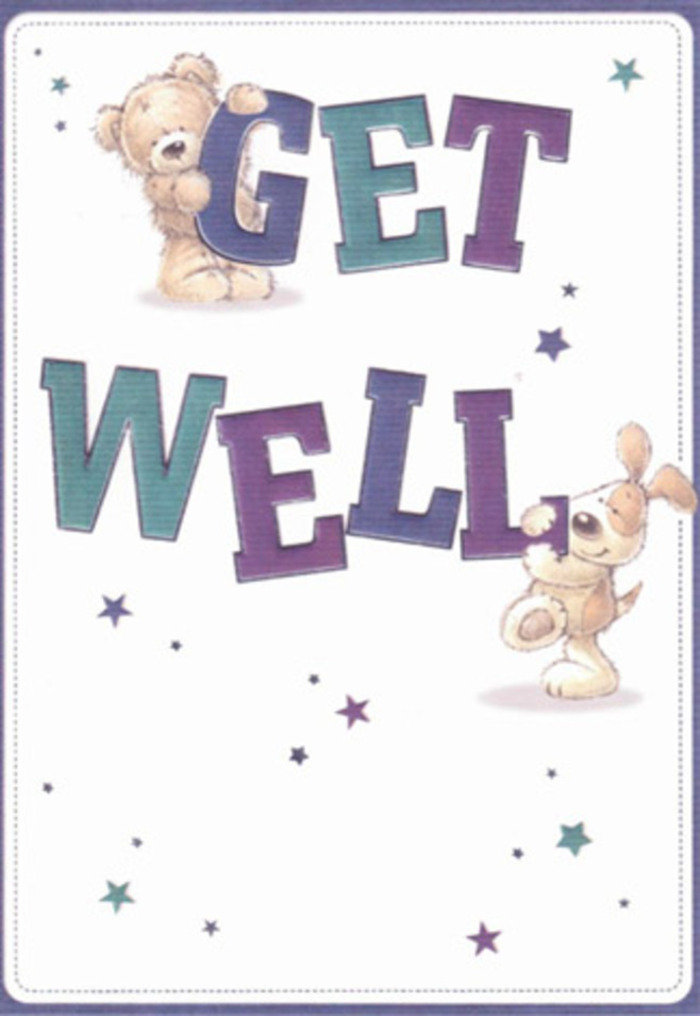 A celebration of cheerful encouragement unfolds on this get well card, its playful art resonating deeply with the comforting character of New Barnet. Rendered in soft, friendly colours, a teddy bear and a floppy-eared puppy become central threads in this tapestry of good wishes. Around them, scattered violet and teal stars flutter through the crisp cream background, suggesting the swirl of hope and support found along the pathways of Oakleigh Park. The typography itself is exuberant-bold, confident, shaded with gradients of purple and aqua-breathing a spirit of joyful reassurance into the message 'Get Well.' There's a tactile illusion to the way the bear's fur and the puppy's ears are drawn, almost as if you could feel their fluffiness, akin to brushing your hand across a carefully crafted bouquet readied in a local New Barnet shop. Each compositional detail-every star, every contour-seems placed with intention and care, mirroring the thoughtful touch required to lift someone's spirits through flowers or kind words. It's easy to imagine this card nestling among vibrant blooms in a basket ready for delivery to a friend living near Belmont Avenue. The mood is light and airy, brimming with positive energy and the hopefulness that comes from both artistic creativity and genuine local care. Whether gifted to a neighbour recovering or sent from afar by New Barnet Florist, this card embodies the heartfelt encouragement and community warmth that defines our area.