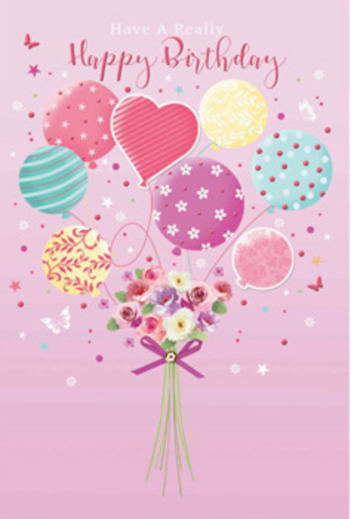 A dreamy birthday artwork unfolds like a storybook scene, where flowers and balloons lift together as if rising above a quiet New Barnet garden at the golden edge of afternoon. A generous cluster of pastel balloons forms the upper half of the design, their rounded shapes overlapping in gentle layers of rose pink, pale sunshine yellow, seafoam teal, and lavender. Each balloon carries its own decorative detail-spiralling ribbons, dancing dots, and delicate floral sketches-so that the bouquet of balloons feels just as considered as a real arrangement from a skilled local florist. Beneath them, a hand-tied bouquet anchors the composition, with petite, rose-like blooms and soft daisy-style flowers in creamy white, blush, and muted lilac, their petals shaded as if brushed by natural light from a nearby window on East Barnet Road. You can almost imagine the faint sweetness of their scent blending with crisp morning air. The stems are gathered tightly and finished with a radiant purple bow, its texture smooth and satiny, catching glints of highlight that echo the shine on the balloon surfaces above. Around the bouquet, tiny stars and butterfly-like details drift through the air, adding a whimsical, fairy-tale charm that suits a heartfelt birthday message. The overall feeling is one of gentle jubilation and quiet affection-a design that seems to whisper "you are cherished," and that perfectly captures the mood of a thoughtful, florist-inspired birthday greeting for someone in or around New Barnet.