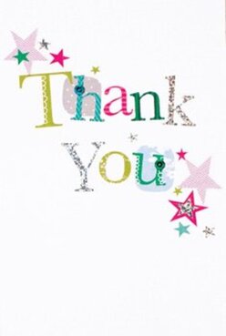 This thank you card, awash with jubilant colour, captures the welcoming character of New Barnet. Across the centre, 'Thank You' is stitched in letters that radiate with unique personality-each one coloured in rich hues that recall the lively stalls at the New Barnet Market. Patterns of polka dots and flowing stitches across the letters lend an artisanal, handcrafted feel, while a dusting of stars in shades of magenta, teal, and gold cascade like confetti after a community celebration. Glints of silver offer a subtle sparkle as sunlight streaming through local shop windows might catch on a display. The immaculate white background provides clarity and open space, inviting the eye to linger on each detail. Imagining this card nestled among a freshly arranged bouquet, ready for same-day delivery to a Wood Street doorstep or a family home near East Barnet Village, I sense reassurance and genuine thanks. Every element, from the design's tactile patterns to the festive scatter of stars, embodies the thoughtful touch and creative care found at New Barnet Florist-making each gesture of gratitude as memorable as the flowers themselves.