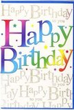 In this image, a vibrant birthday card stands upright, its design as jubilant as a birthday party spilling out of a New Barnet café on a bright afternoon. The central focus is the large phrase "Happy Birthday," written in big, rounded letters that arch playfully across the front. These letters flow through a full rainbow gradient, starting from intense shades of cherry red and magenta at one end, sliding into warm tangerine and sunshine yellow, and then cooling into lush greens, serene blues, and finally deep purples at the other side. Each hue melts delicately into the next, giving the impression of a painter's brush swept in one continuous, confident motion. Behind this joyful lettering, the background is filled with fine golden script, repeating the words "Happy Birthday to you" like a gentle refrain. The cursive text is slender and looping, evoking the feel of a handwritten note from a close friend, while the metallic gold ink glints when touched by light, similar to how early evening sun catches on leaves along the paths of nearby Tudor Park. Here and there, faint twinkles and tiny star-like flecks suggest confetti or fairy lights in soft focus, reinforcing the sense of festivity without overwhelming the design. The card appears to be printed on smooth, quality cardstock with a slight sheen, the kind you'd expect to choose for a special milestone. For someone in New Barnet ordering flowers and gifts for a birthday surprise, this card would sit perfectly beside a colourful bouquet, encapsulating warmth, excitement, and heartfelt good wishes in one polished, modern design.